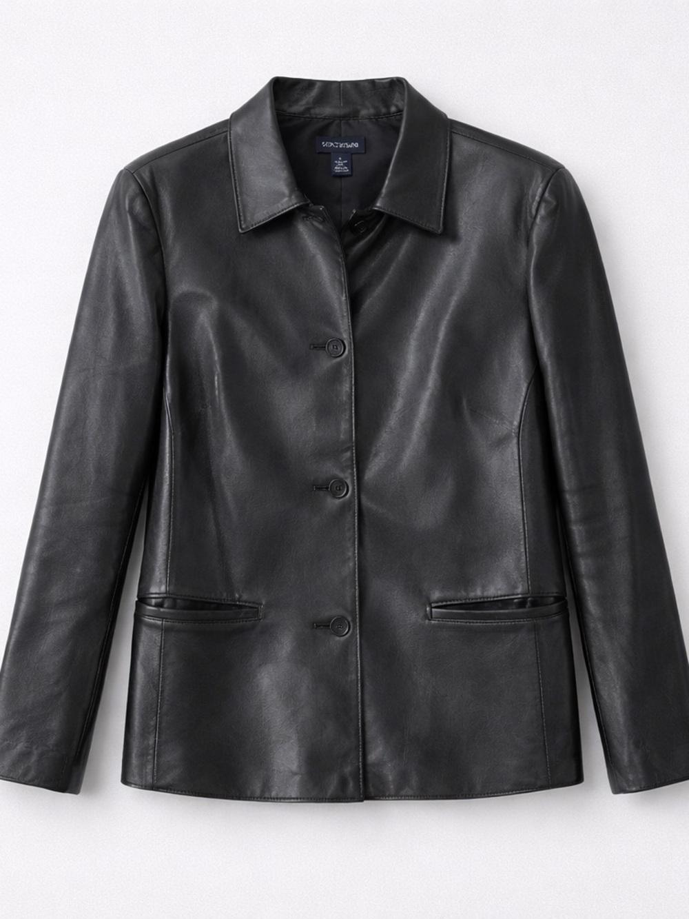 Vintage 90s Ann Taylor Soft Black Leather Button-Front Jacket (L)
